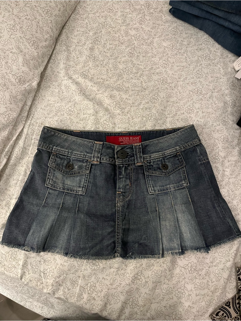 Guess Dark Blue Denim Pleated Mini Skirt